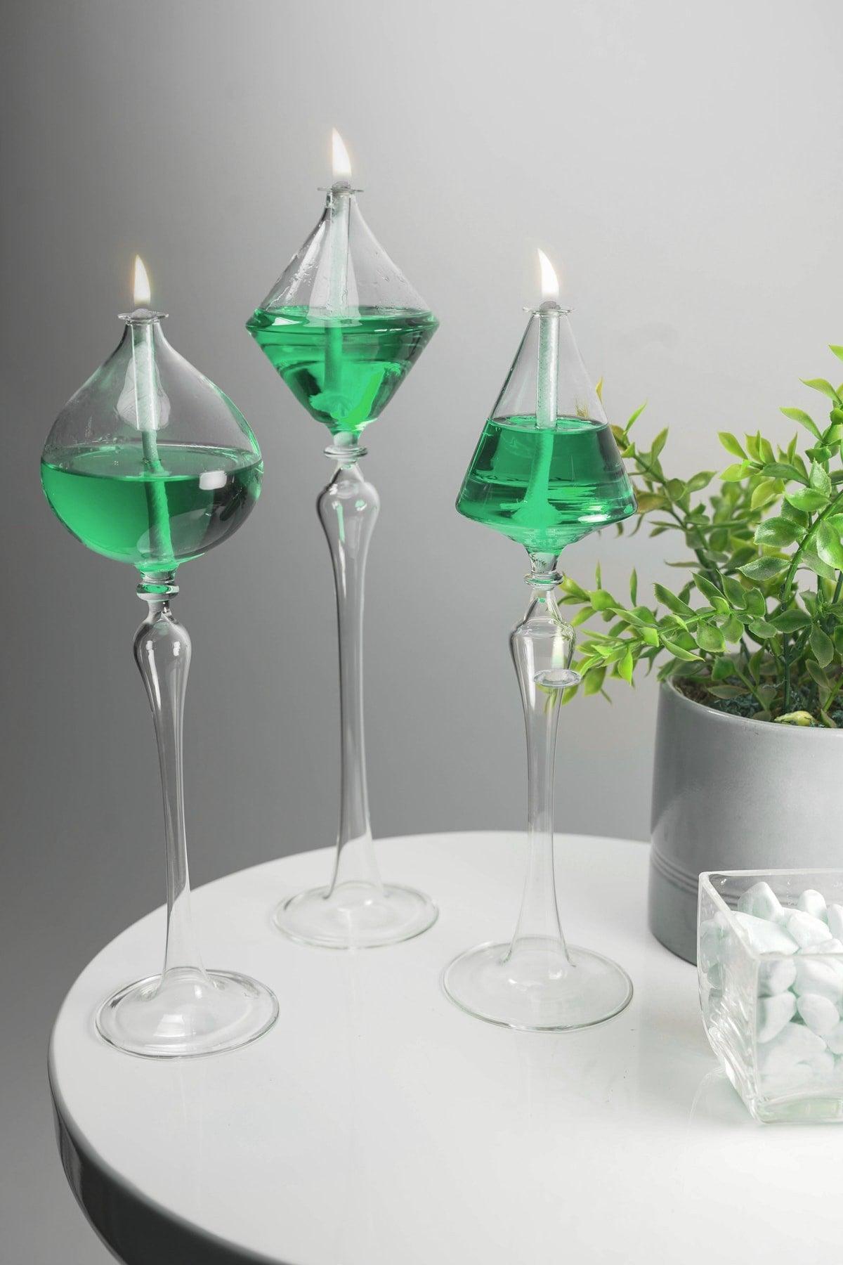 3 Standing Glass Oil Lamp Dale + 200 Ml Oil Lamp Emerald Green - Swordslife