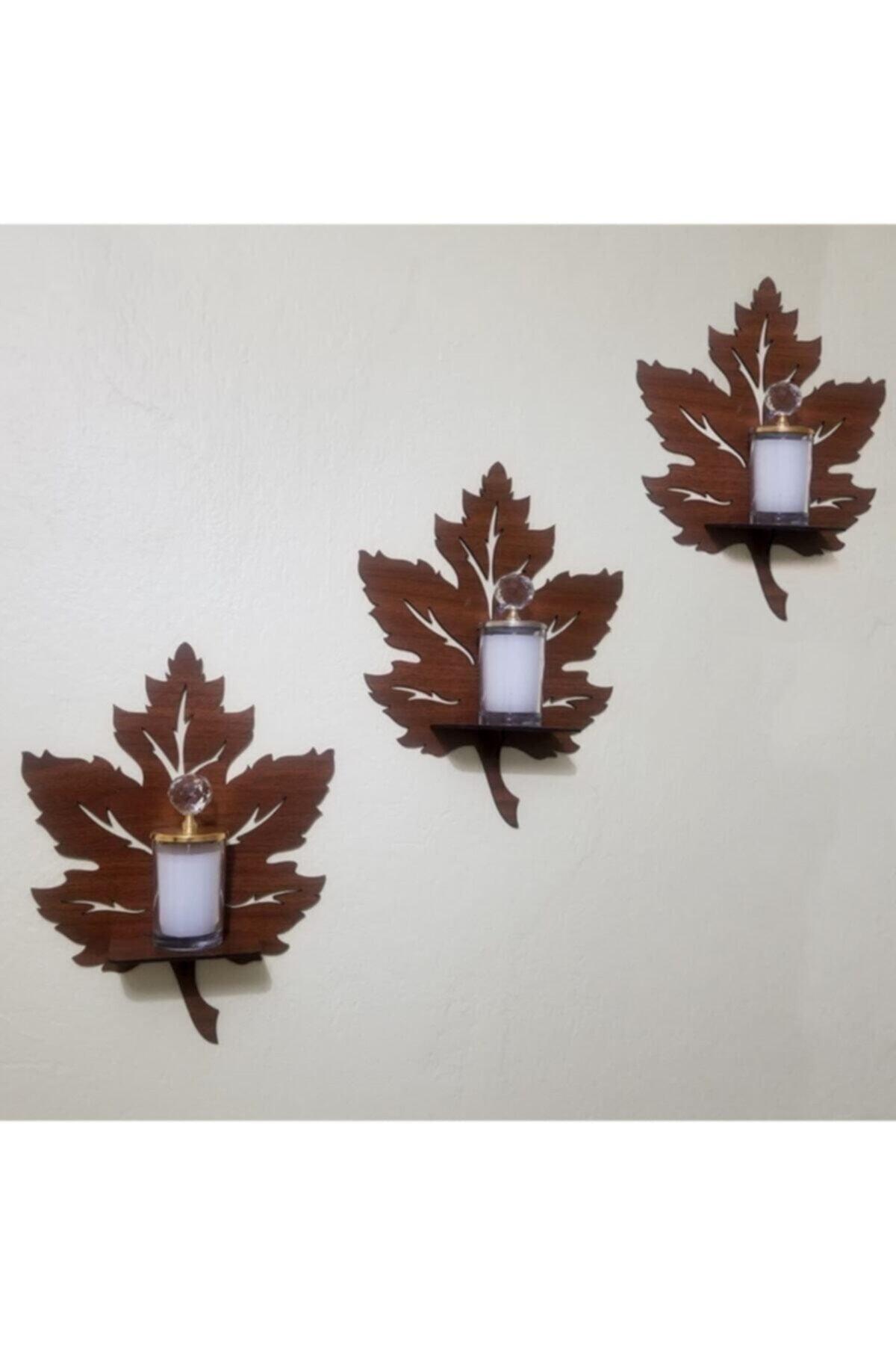 3 Piece Wooden Wall Ornament Shelf Leaf Candle Holder Wall Decor Sconce Table Object 28x21,50 - Swordslife