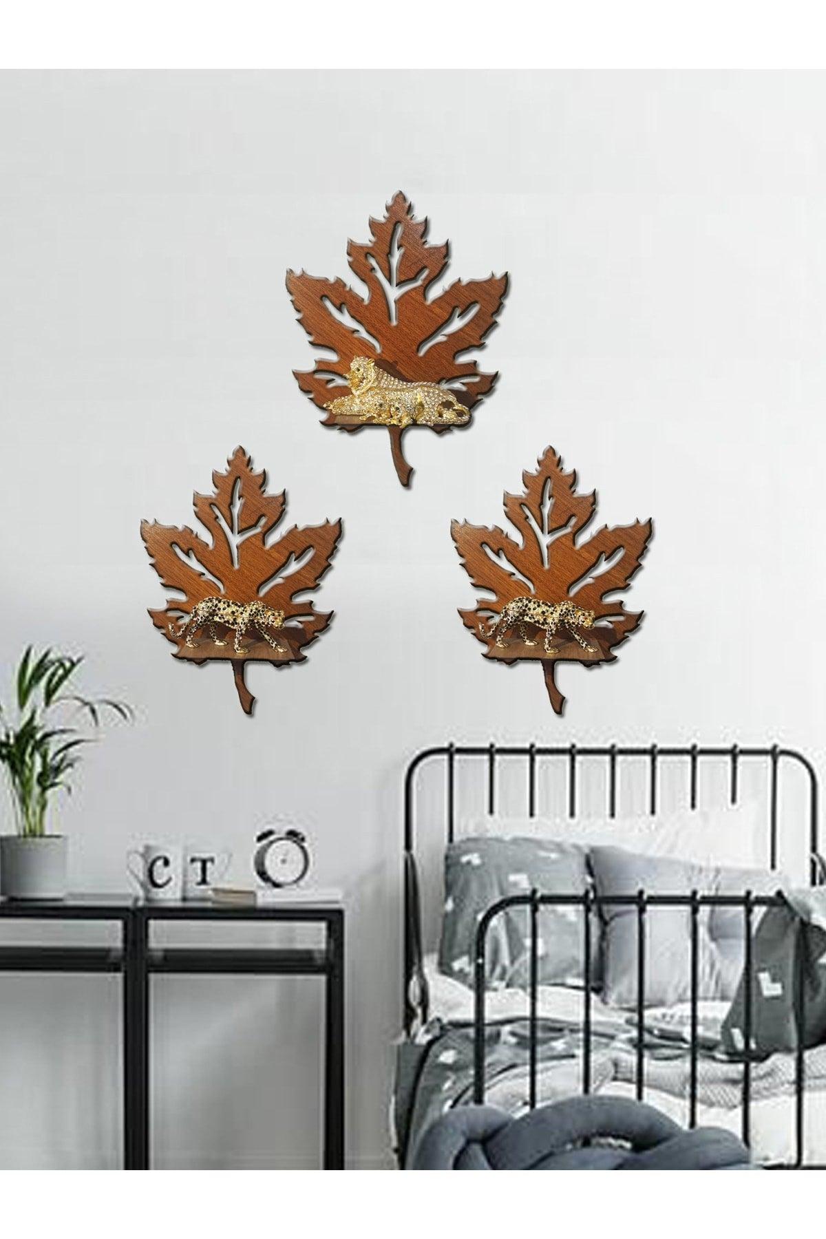 3 Piece Wooden Wall Ornament Shelf Leaf Candle Holder Wall Decor Sconce Table Object - Swordslife