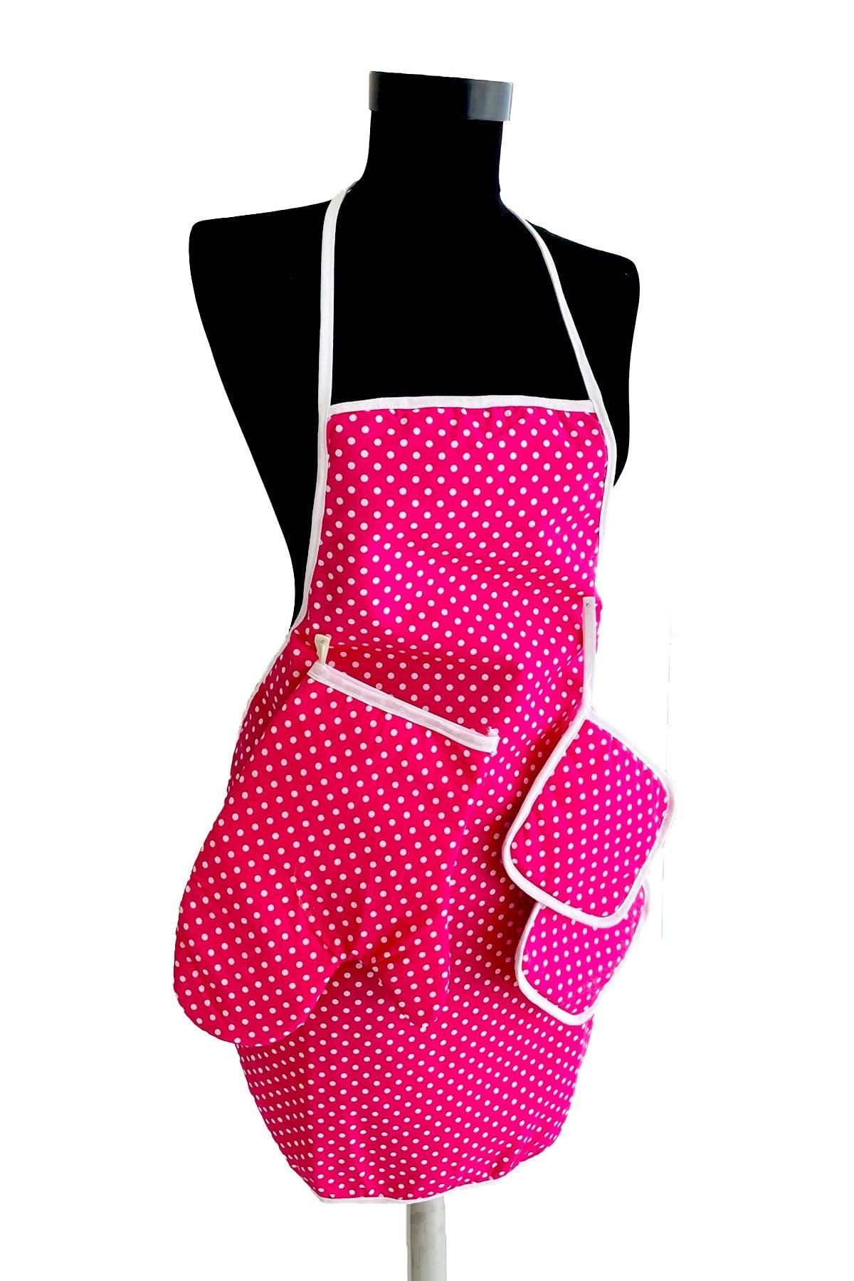 3 Piece Fuchsia Kitchen Set Liquid Proof Kitchen Apron Heat Proof Oven Mitts And Holder Set - Swordslife