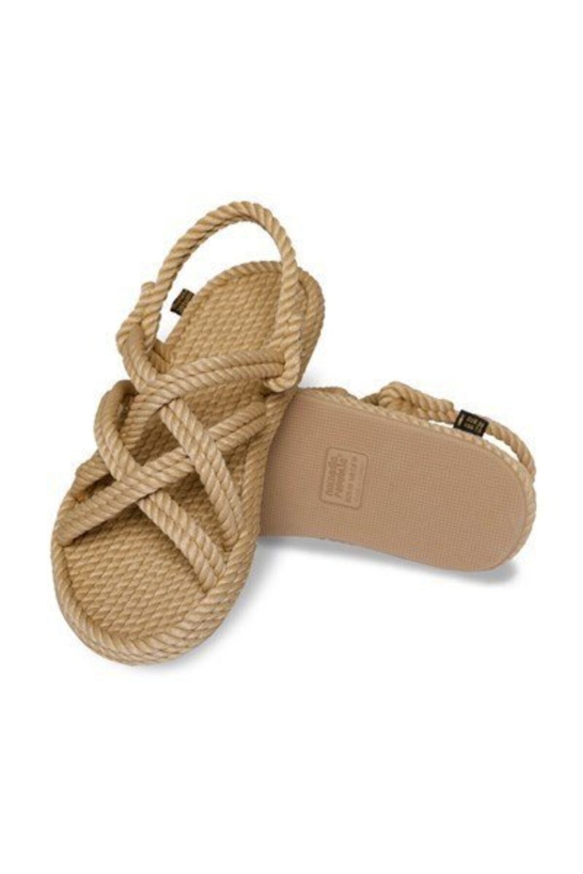 Bodrum Rubber Sole Women's Rope & Rope Sandals - Beige