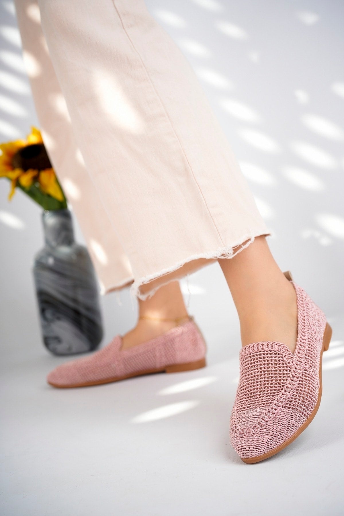 Women's Knitted Flat Shoes Women's Shoes Casual Shoes Powder