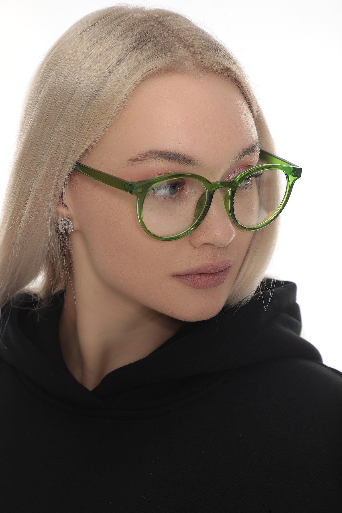 Round Glossy Green Clear Glasses