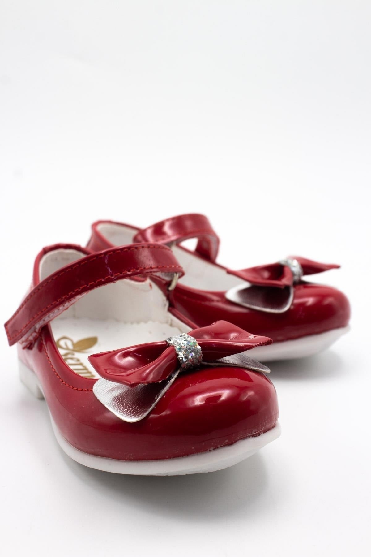 Bow Stone Detail Baby Flats Red