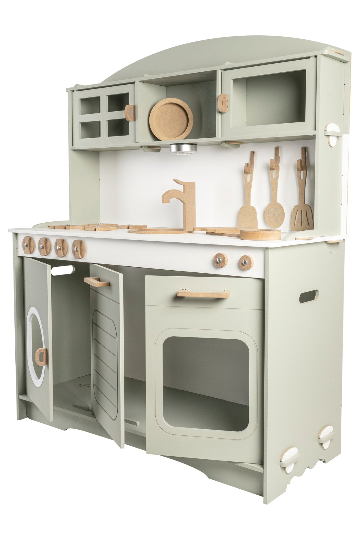 Painted Wooden Toy Kitchen Service Set And 1 Led Lighting