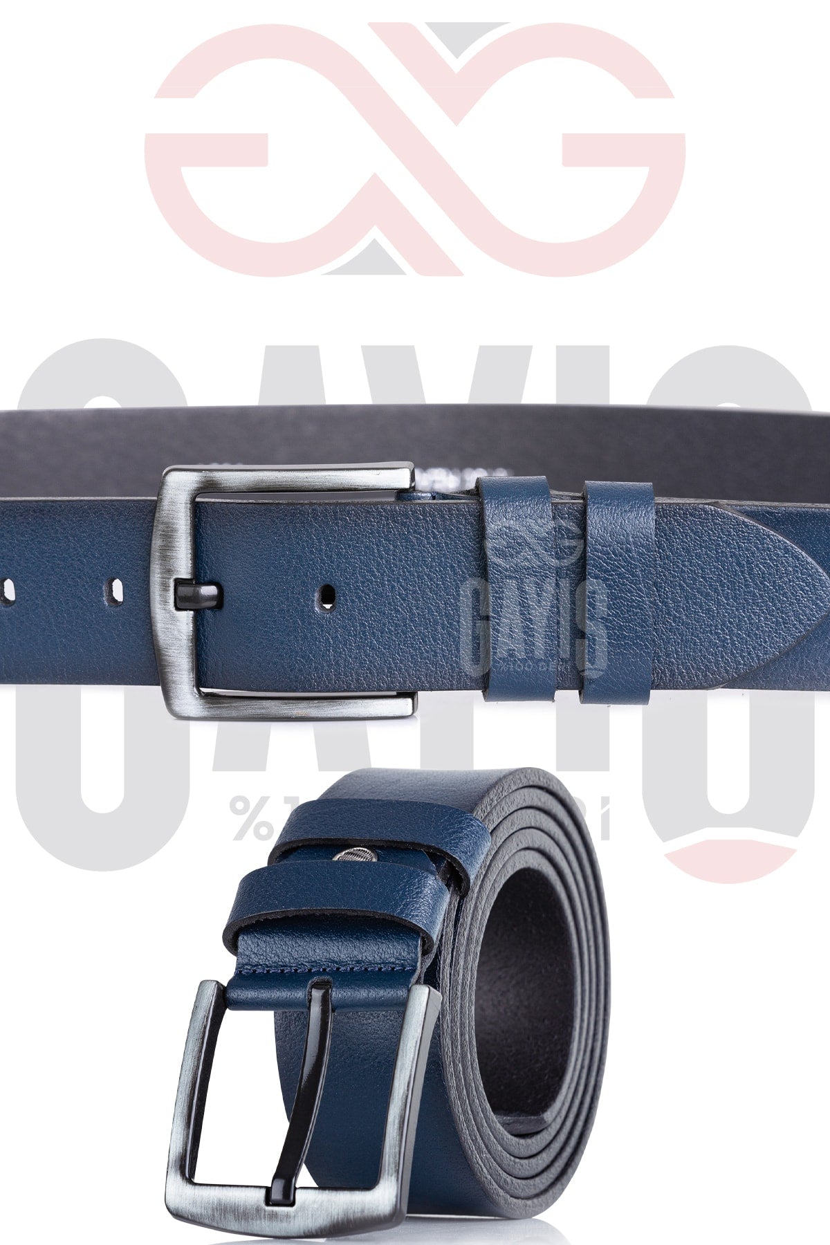 %1oo Genuine Buffalo Leather Navy Blue Men's Jeans Belt - Men's Gift Belt