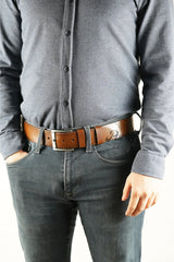 Genuine Buffalo Leather Men's Belt 4.5 Cm Tan Jeans Sport Belt