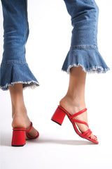 Women's Red Heeled Slippers Sandals Ba20888