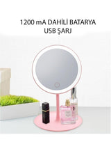 Makeup Mirror Touch Led Lighted Round Table Top Pink - Swordslife