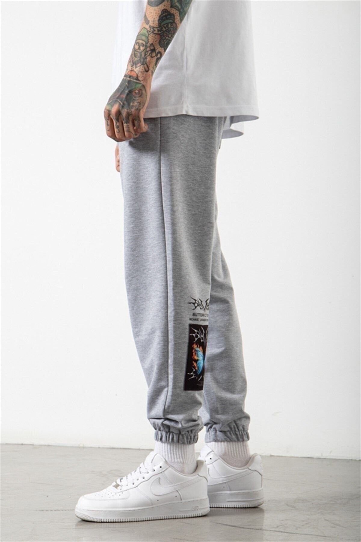 Gray Unisex Butterfly Printed Jogger Sweatpants