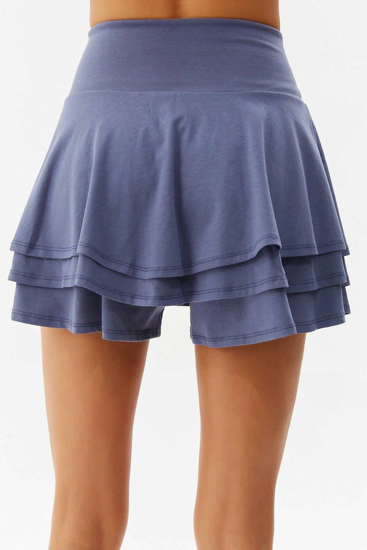 Women's Light Navy High Waist Sports Daily Summer Mini Skirt Cotton Solid Color Shorts Tennis Skirt 0110 - Swordslife