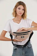 Beige U8 2-Compartment Adjustable Cross Strap Canvas Unisex Waist And Shoulder Bag E:38 B:17 G:7