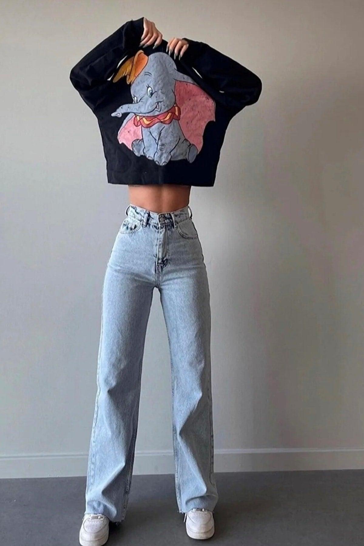 Blue B,ice Ripped Women Loose Lycra 90's Super High Wide Leg Denim Palazzo Trousers - Swordslife