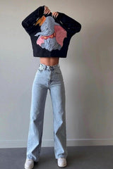 Blue B,ice Ripped Women Loose Lycra 90's Super High Wide Leg Denim Palazzo Trousers - Swordslife