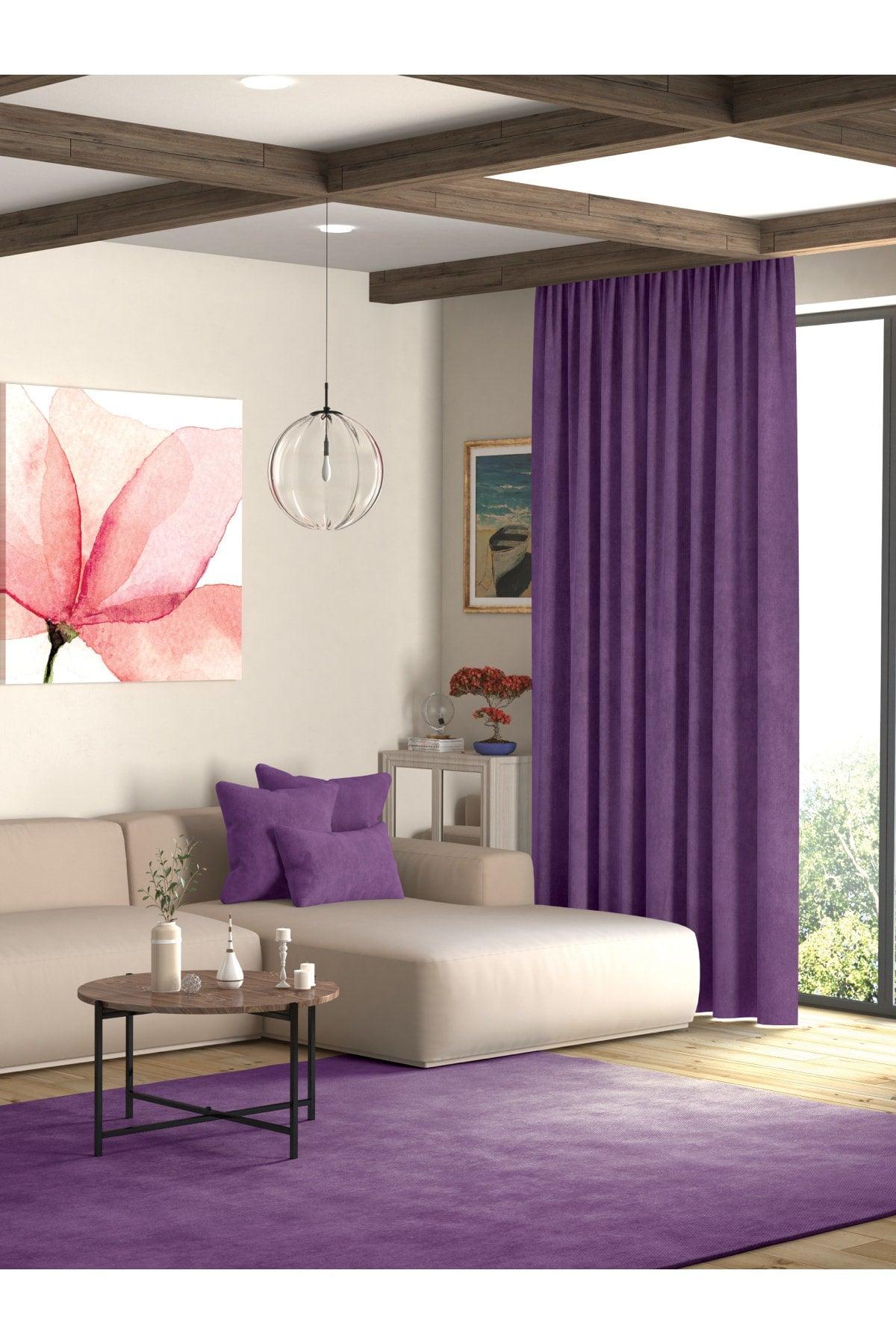 Velvet Textured Plum Purple Island Backdrop Curtain Extraforward Pleated - Swordslife