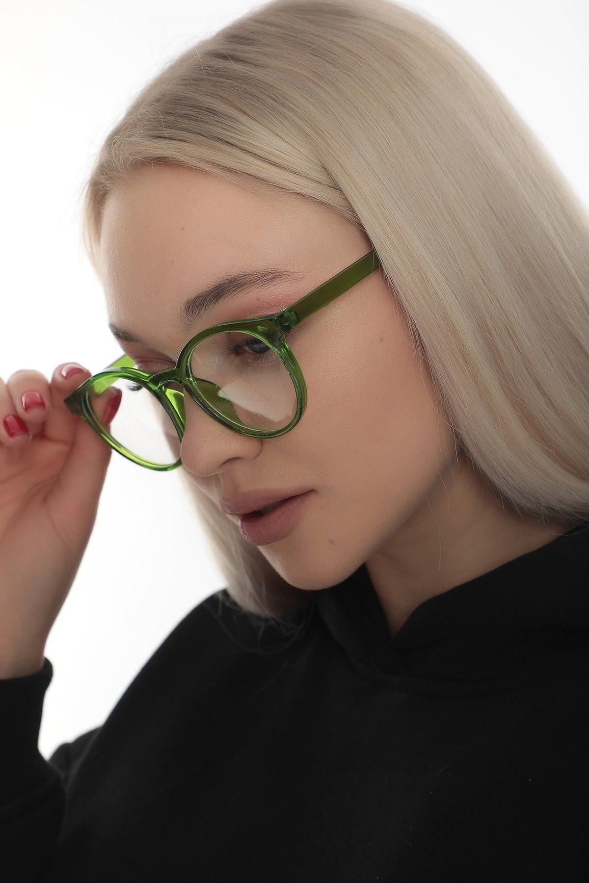 Round Glossy Green Clear Glasses - Swordslife