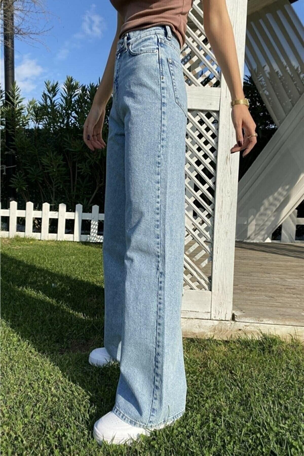 Elaa End Game Blue Ice Women Loose Lycra 90's Super High Wide Leg Denim Palazzo Pants - Swordslife