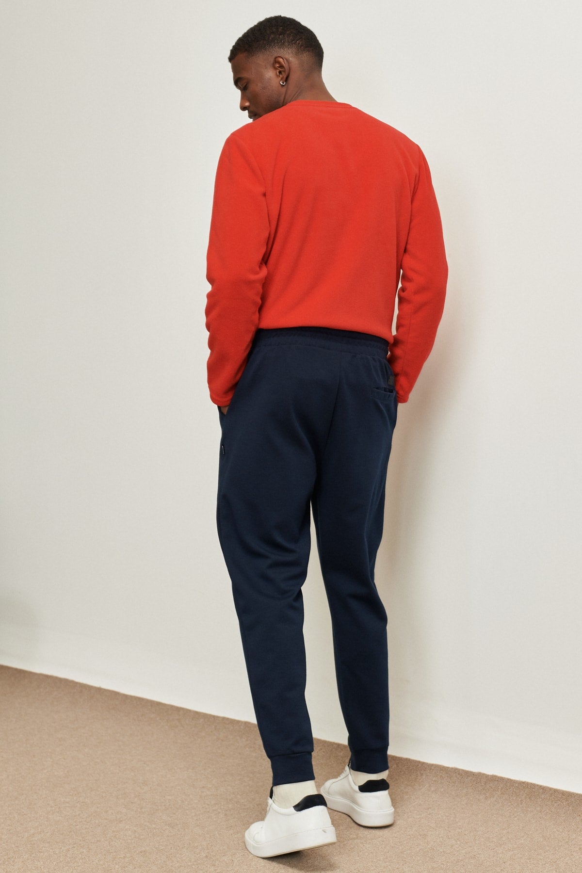 Men's Navy Blue Standard Fit Normal Cut Waist And Elastic Elasticated Comfortable Sports Sweatpants