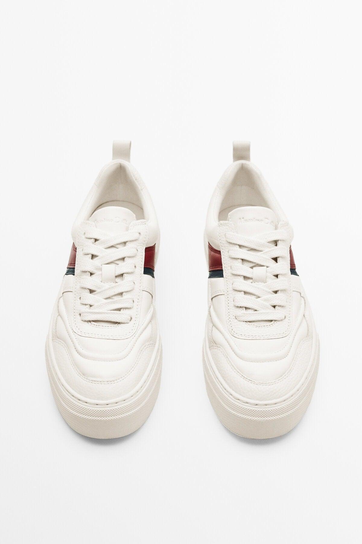White - Contrast Leather Sneakers - Swordslife