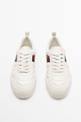 White - Contrast Leather Sneakers - Swordslife