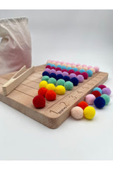 Montessori Educational Wooden Toy – Colorful Felt Balls Numbers Learning Board