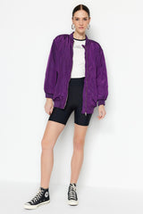 Purple Oversize Sleeves Pleated Bomber Coat TWOSS23MO00048 - Swordslife