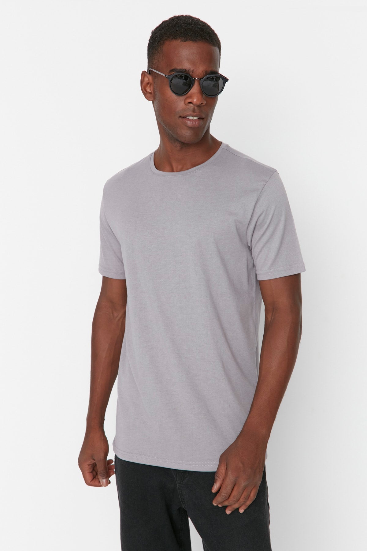 Gray Men's Basic Regular/Normal Fit Crew Neck Short Sleeved T-Shirt TMNSS22TS0271