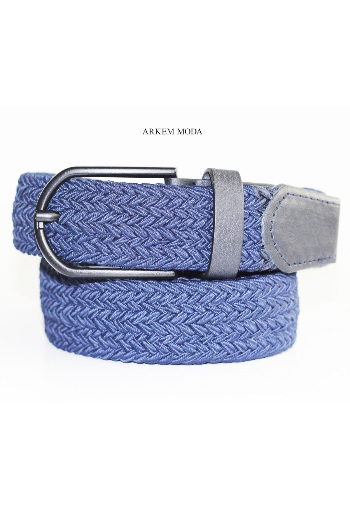 Braided Elastic Belt Navy Navy Men's Belt 3,5 Cm