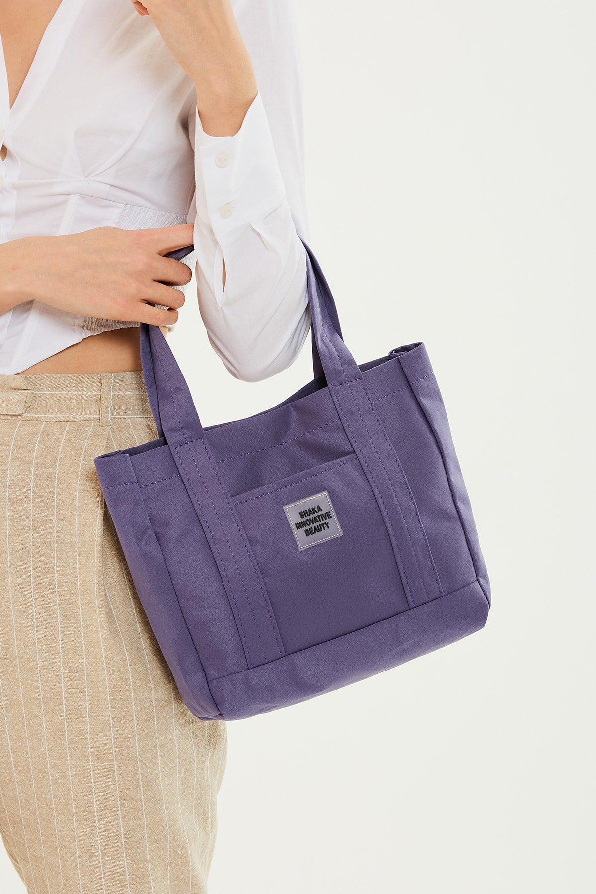 Lilac U37 Snap Closure 2 Compartment Front Pocket Detailed Canvas Fabric Casual Women's Arm And Shoulder Bag U: