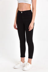 Black Gathering Non-Fading Fabric High Waist Skinny Jean - Swordslife