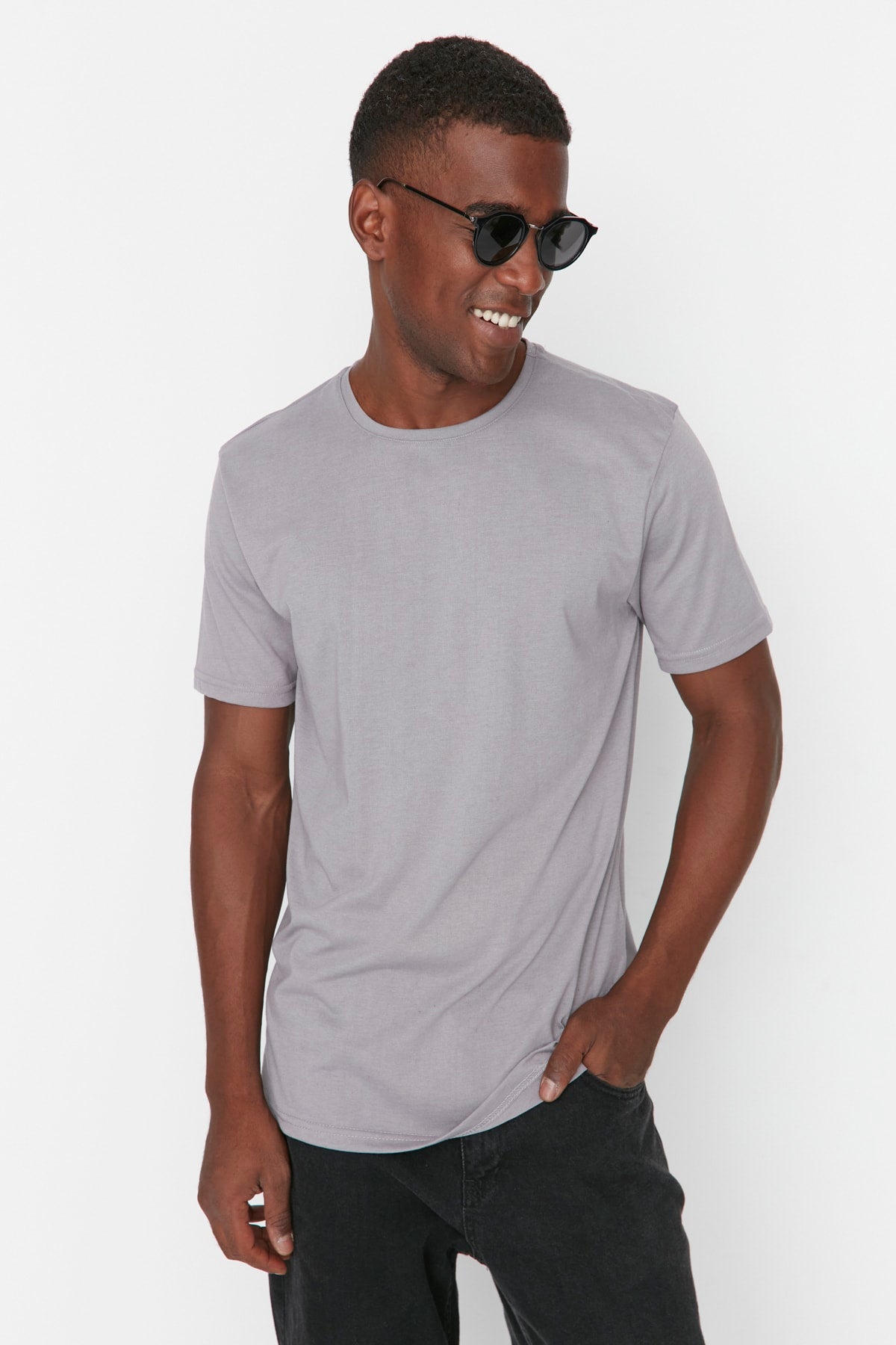 Gray Men's Basic Regular/Normal Fit Crew Neck Short Sleeved T-Shirt TMNSS22TS0271