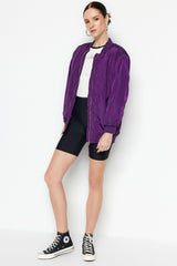 Purple Oversize Sleeves Pleated Bomber Coat TWOSS23MO00048 - Swordslife