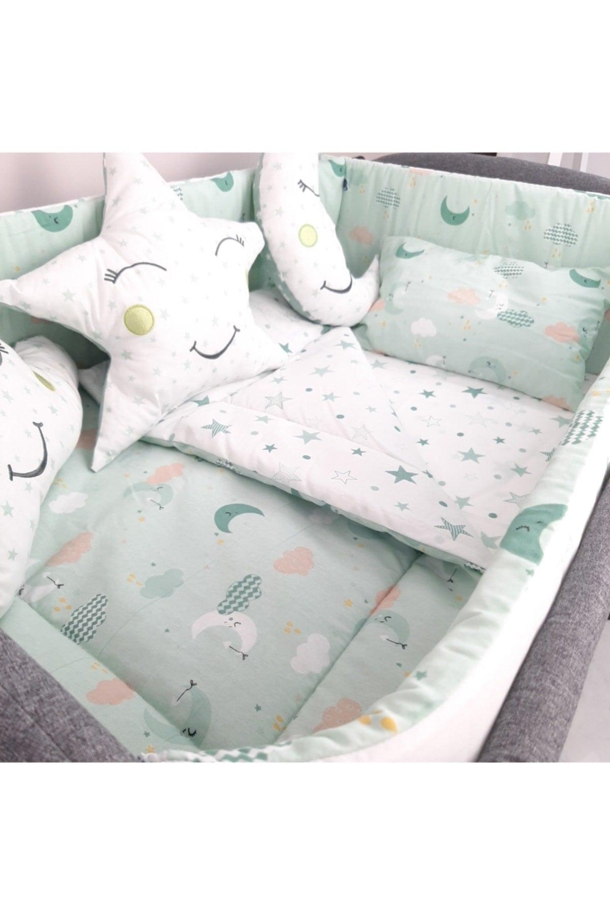 70x110 Suitable for Park Beds Mint Green Cloudy Model Baby Sleeping Set 10pcs (CRAID NOT INCLUDED) - Swordslife