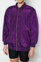 Purple Oversize Sleeves Pleated Bomber Coat TWOSS23MO00048 - Swordslife