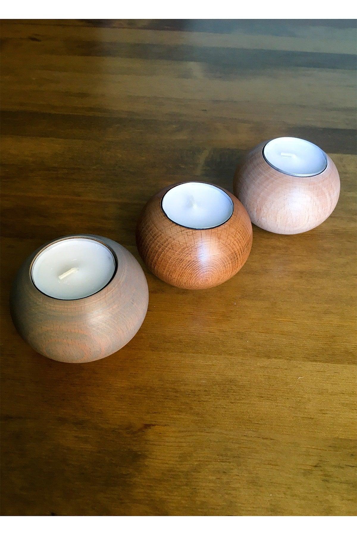 Adea Collection Wooden Candle Holder Set of Three Rustic Gray / Walnut / Ivory Decorative Candlestick Scented - Swordslife
