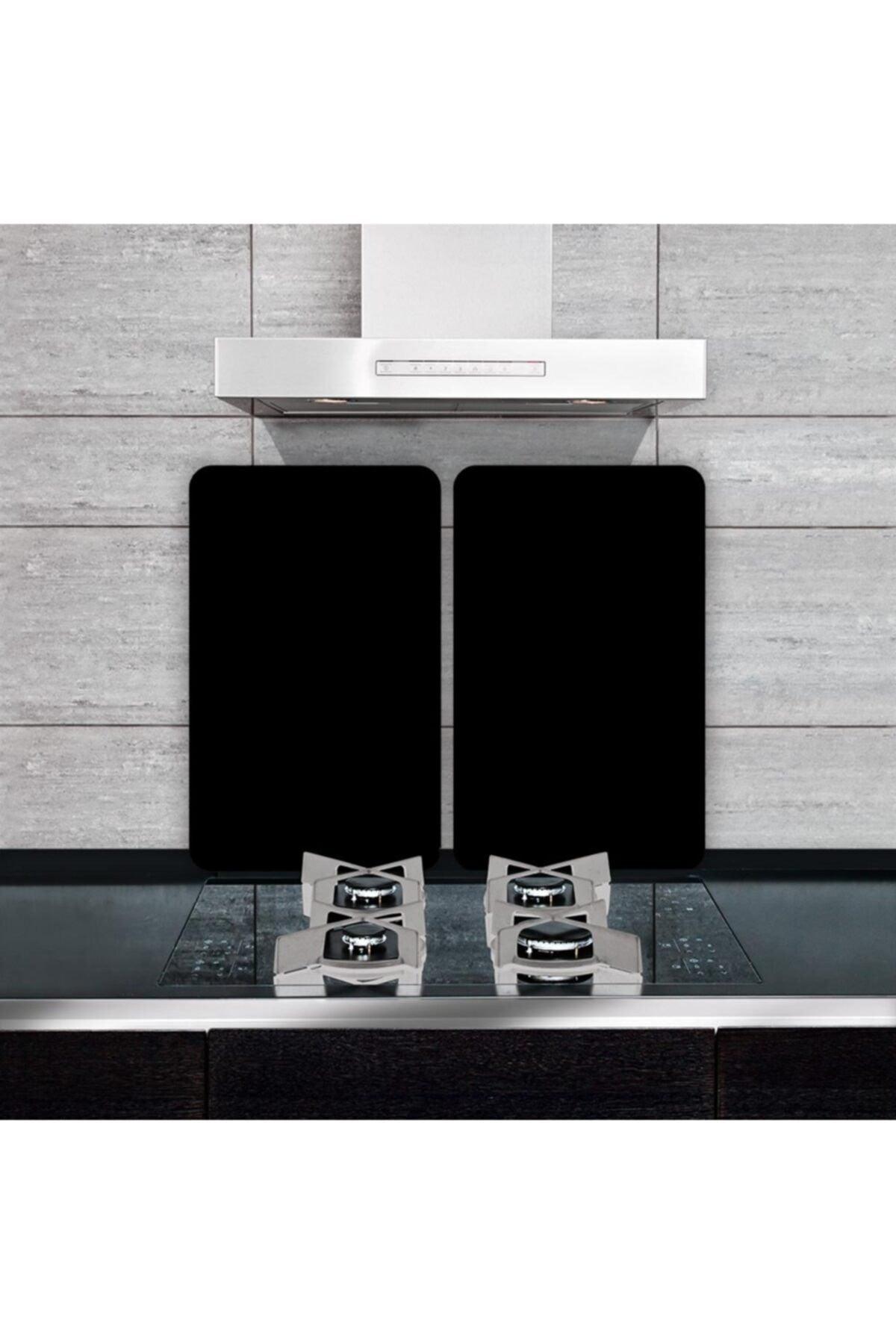 Decorative Glass Stove Protector And Cutting Board Plain Black (60cm X 52cm) 2 Pieces, 4 Cookers - Swordslife