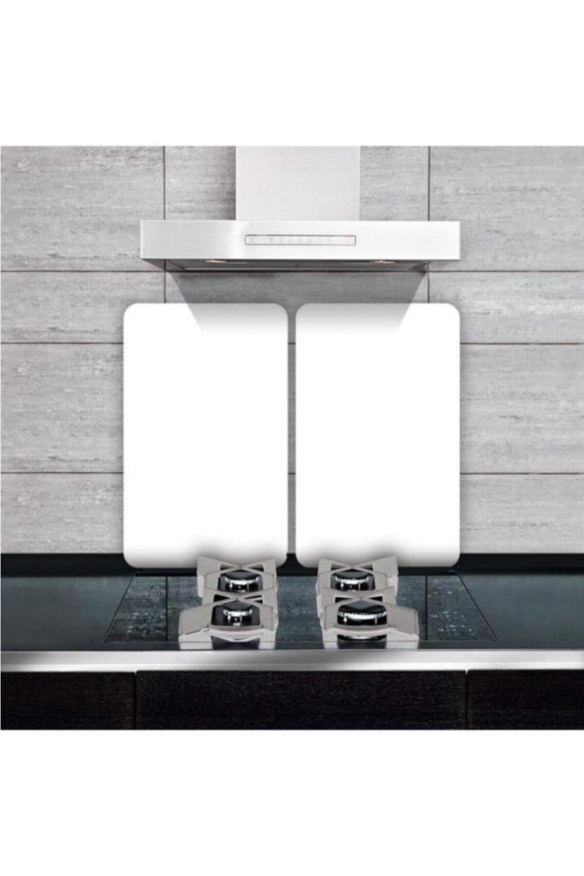 Decorative Glass Stove Protector And Cutting Board Plain White 60cm X 52cm 2 Pieces, 4 Cookers - Swordslife