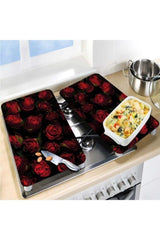 Decorative Glass Stove Protector And Cutting Board Red Roses 60cm x 52cm 2 Pieces 4 Cookers - Swordslife