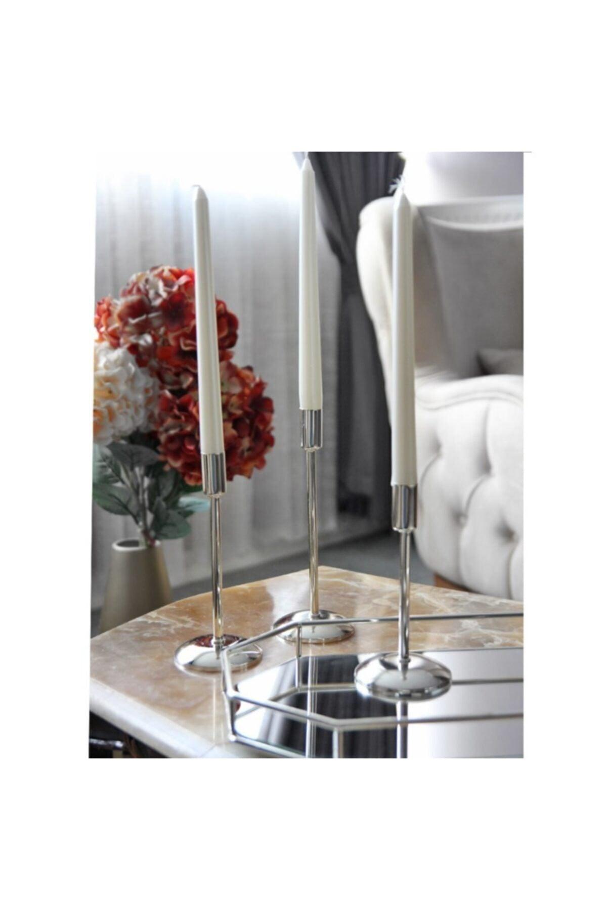 Flat Foot 3 Pcs Slim Candlestick Candle Holder Stainless Silver Home Decoration - Swordslife