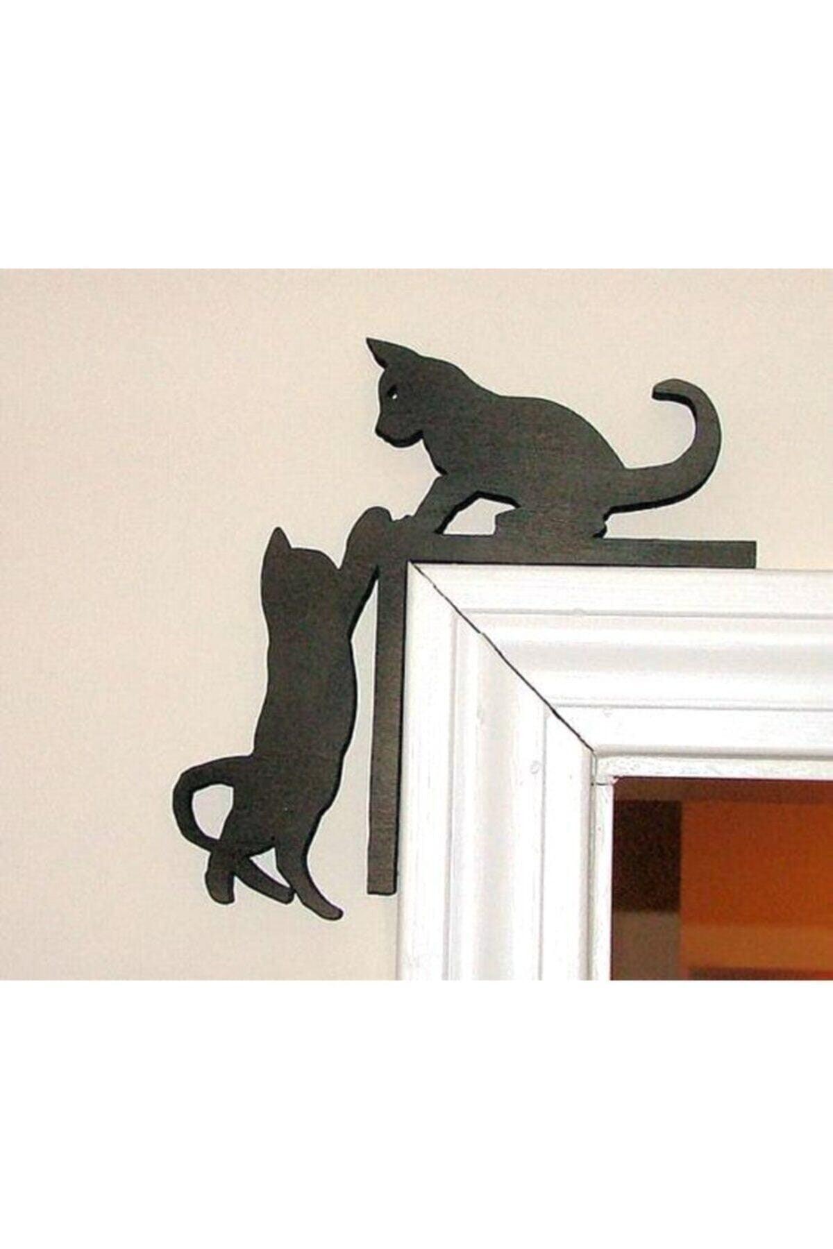 Door Corner Cat Laser Cut Wall Decoration - Wall Decoration ( 35x35 Cm ) ( Left Corner ) - Swordslife