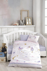 Girl Child Purple Digital Printed 3d Cotton Baby Duvet Cover Set - Swordslife