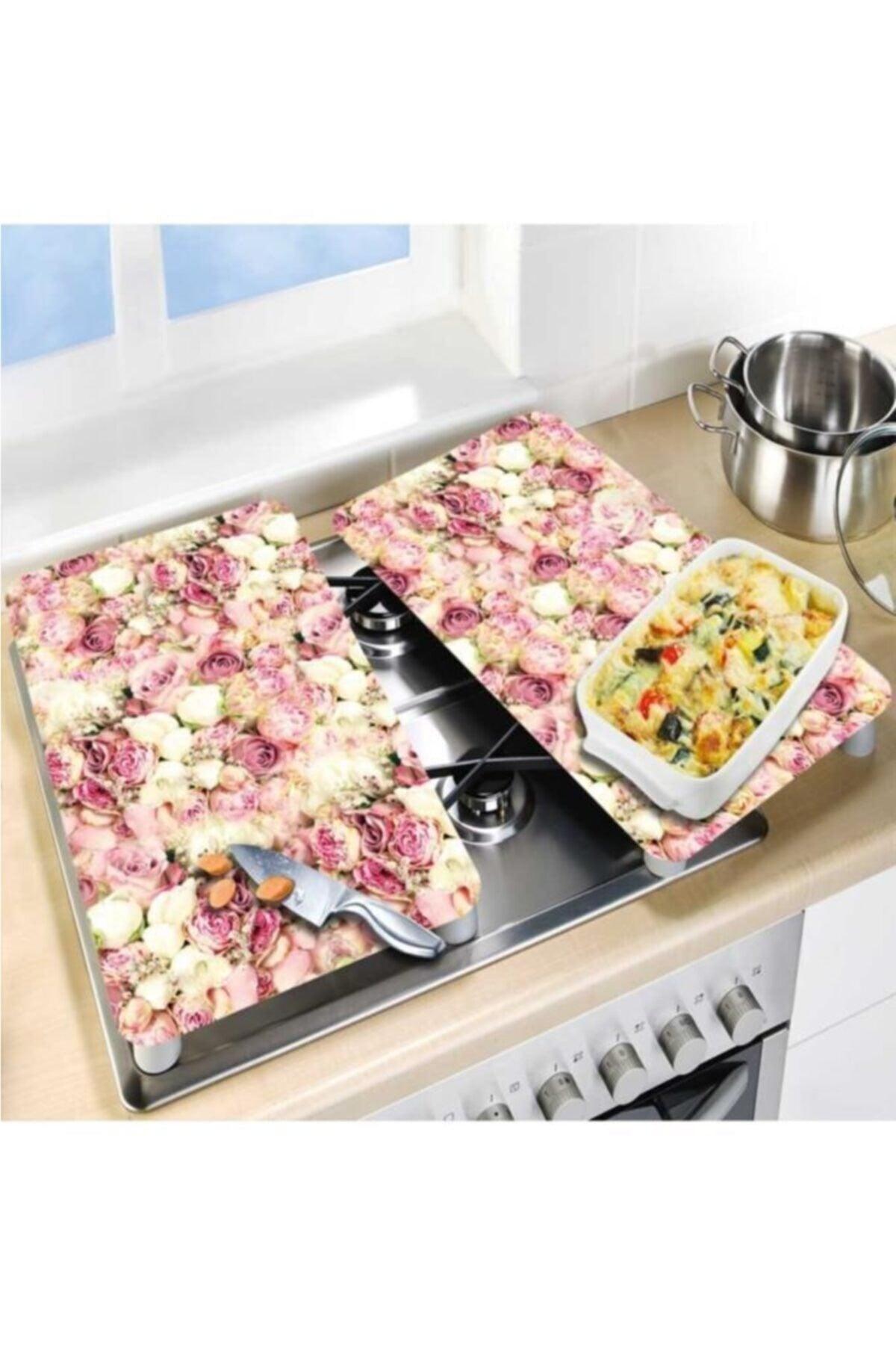 Light Pink White Roses Decorative Glass Stove Protector And Cutting Board 60cm X 52 cm 2 & 4 Burners - Swordslife