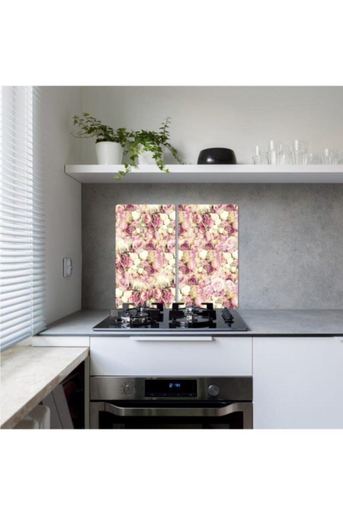 Light Pink White Roses Decorative Glass Stove Protector And Cutting Board 60cm X 52 cm 2 & 4 Burners - Swordslife