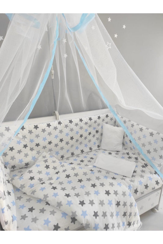 Blue Star Baby Crib Sleeping Set 60x120 Cotton 9 Piece Mosquito Net And Apparatus Gift - Swordslife