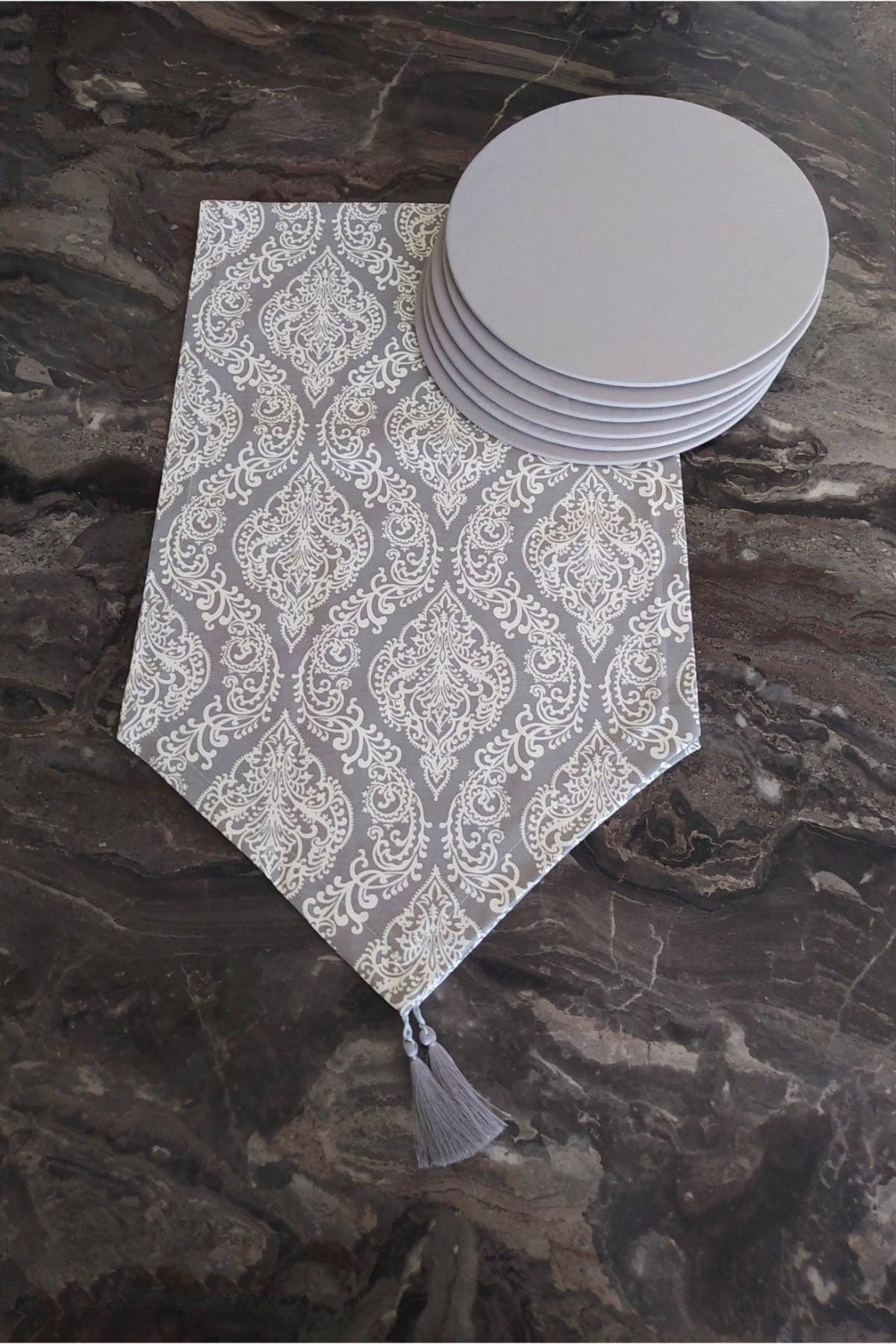 Patterned Runner 6 Pieces Gray Placemat Cover Set - Swordslife