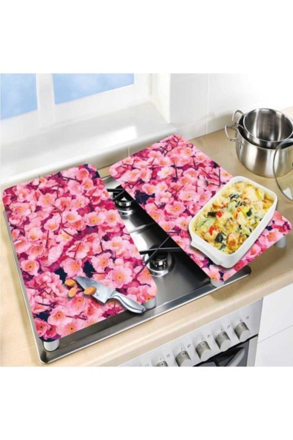 Pink Artificial Flower Decorative Glass Stove Protector