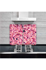 Pink Artificial Flower Decorative Glass Stove Protector