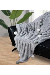 200*220 Cm Plush Tv Blanket with Pompom (100% Domestic) - Swordslife