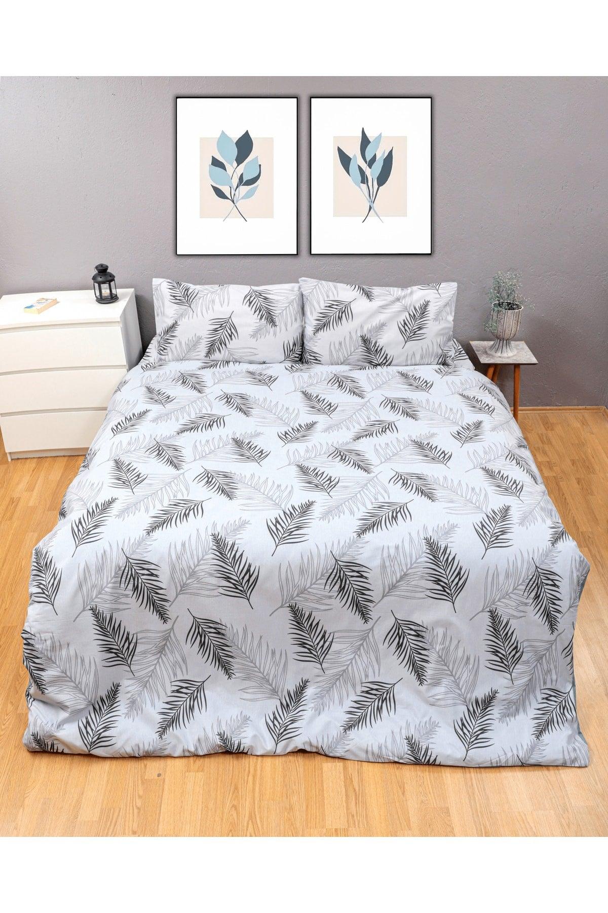 Feather Pattern, Double Sided, Double Duvet Cover Set, Cotton Duvet Cover, Feather Gray - Swordslife