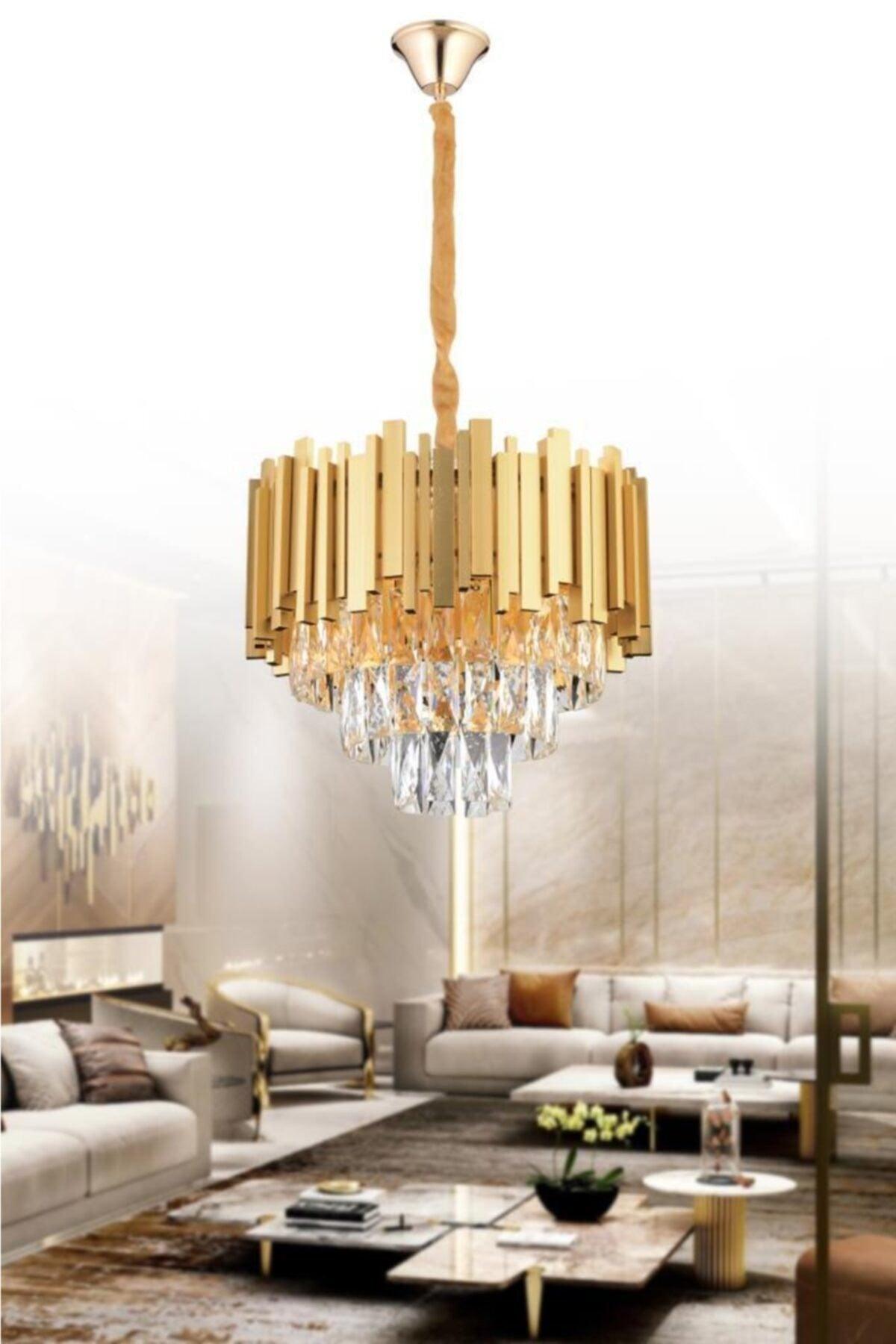 Vera 40' Gold Square Crystal Stone Chandelier - Swordslife